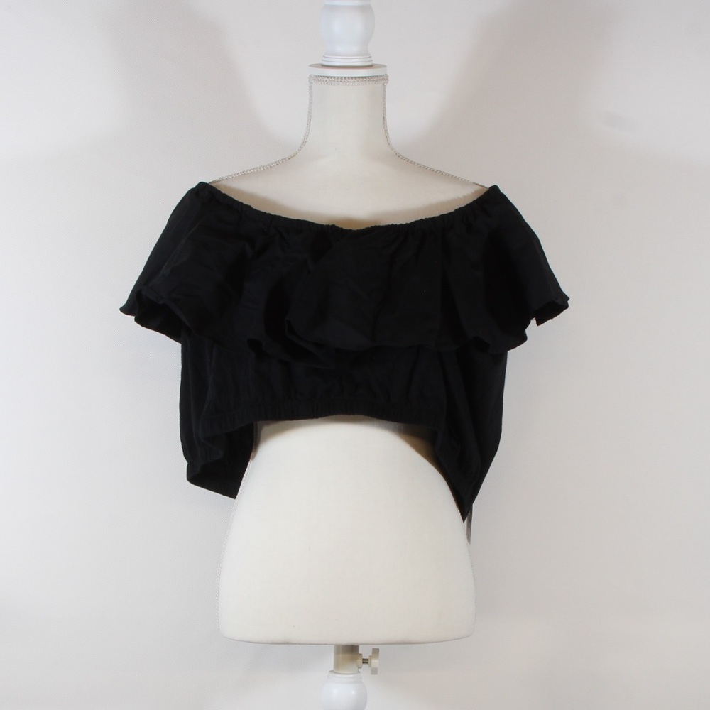 A New Day Black Off-the-Shoulder Ruffle Crop Top NWT